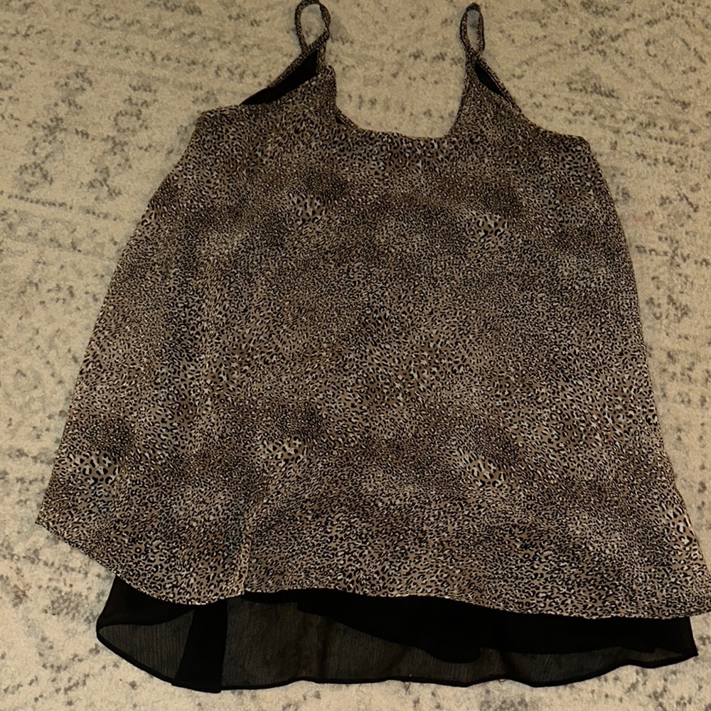 Audrey 3+1 Brown and Tan Asymmetrical Cheetah Print Layered Tank Top Tunic